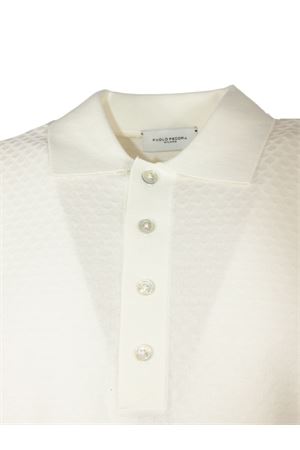 Cream white cotton knit polo shirt PAOLO PECORA | A046F1001102
